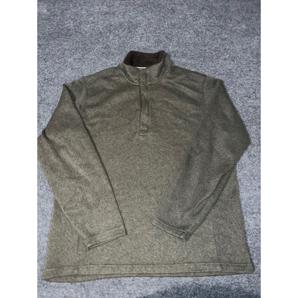 Weatherproof Vintage Mens XL Quarter Zip Pullover Sweater Olive Green Faux Fur